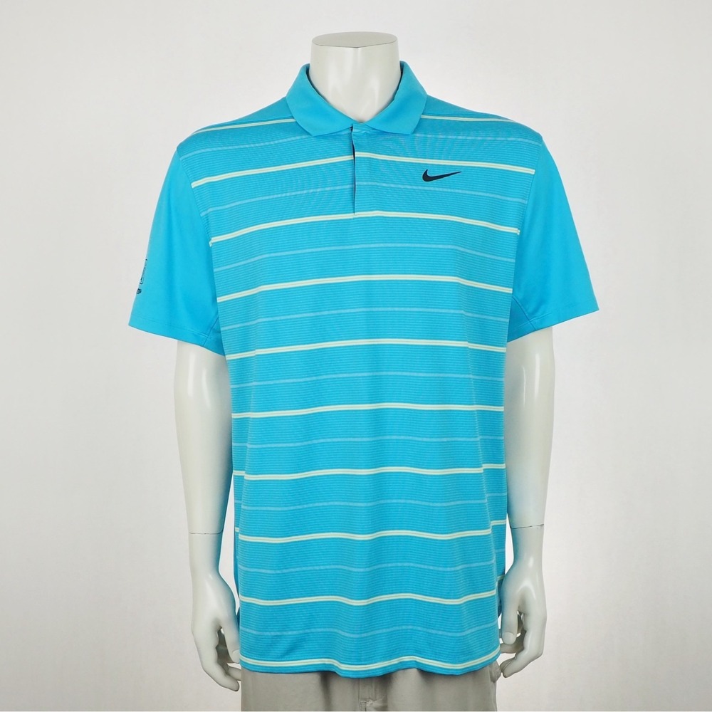 Tiger Woods TW Nike Golf Polo Shirt Mens Sz XL Blue Striped Dri-Fit TPC Sawgrass - Picture 1 of 6